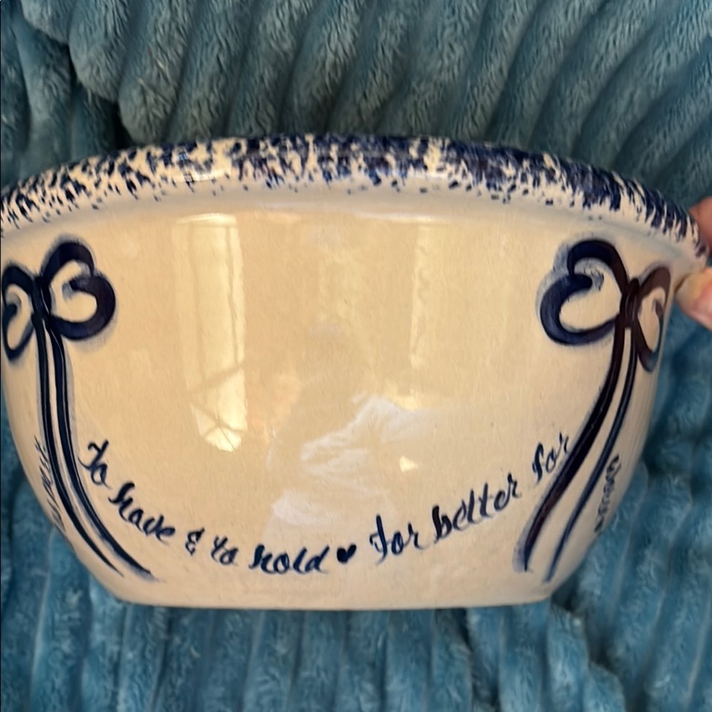 Yesteryears Decorative Cream Blue Ceramic Wedding Vow Bowl 10”x5” Marshall Texas